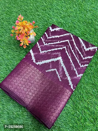Stylish Maroon Linen Printed Saree With Blouse Piece For Women