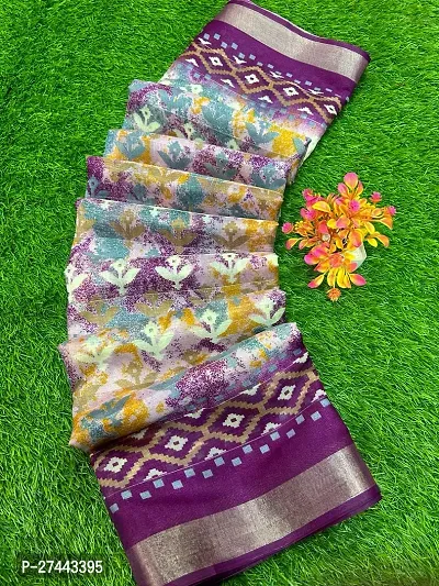 Elegant Purple Linen Printed Bollywood Saree with Blouse piece-thumb0
