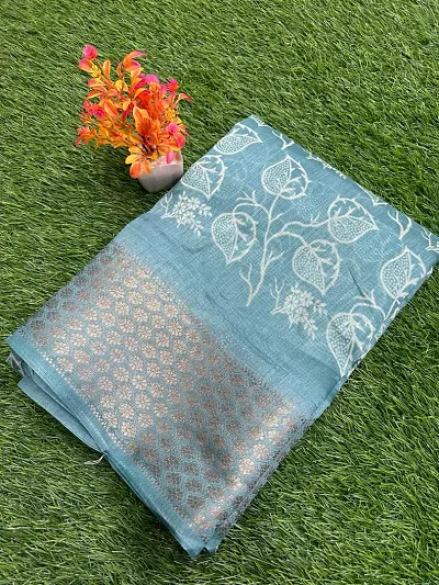 Cotton Blend Printed Saree With Blouse Piece