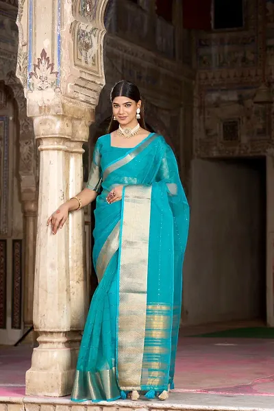 Organza Printed Sarees With Blouse Piece