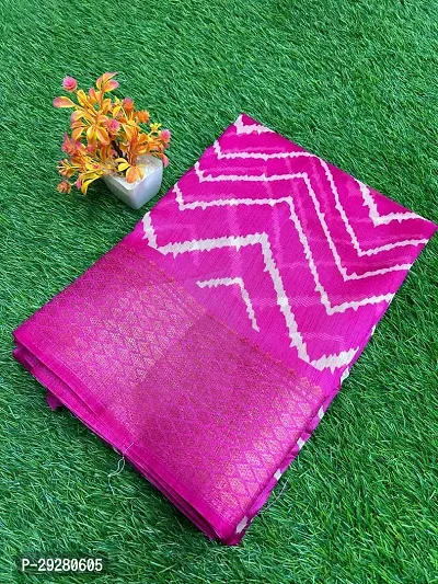 Stylish Pink Linen Printed Saree With Blouse Piece For Women