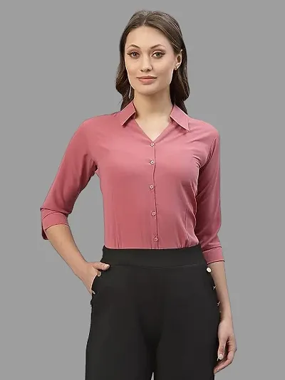 Made4Good Women's Classy Westernwear Poly Crepe Shirt with Beautiful 3/4 Sleeve and Collar Neck Wrinkle Free Shirt Pack of 1pcs