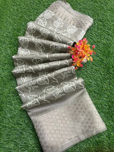 Linen Printed Sarees With Blouse Piece