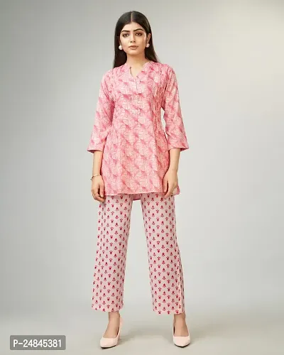 Kandora Fashion Women's Cotton Blend Digital Printed Co-ord Set Color Pink-thumb0