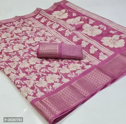 Linen Floral Sarees With Blouse Piece