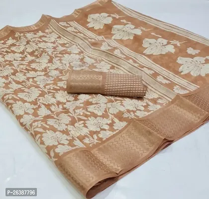 Linen Floral Sarees With Blouse Piece-thumb0