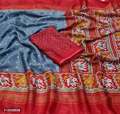 Silk Blend Bandhani Sarees With Blouse Piece