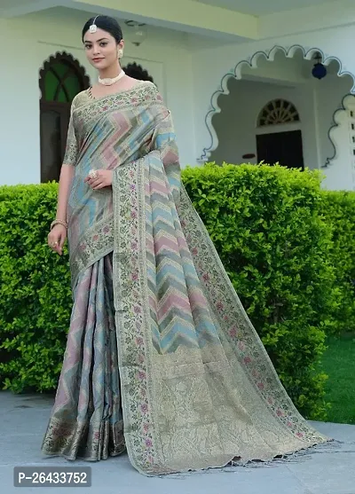 Soft Organza Saree with Meena work all over with fancy Jacquard border of pure jari work.-thumb0