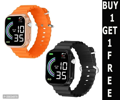 Digital Combo (Pack of 2) Smart Silicone Strap Wrist Watches, Classy Square Digital Smart Watches