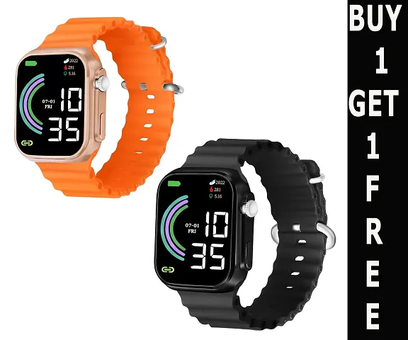 Digital Combo (Pack of 2) Smart Silicone Strap Wrist Watches, Classy Square Digital Smart Watches