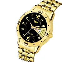 Men's Black Dial Gold Bracelet Day  Date Wrist Watch, With Free Designer Gold Chain For Men  Boys, Latest Trending Combo For Men,-thumb4