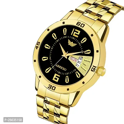 Men's Black Dial Gold Bracelet Day  Date Wrist Watch, With Free Designer Gold Chain For Men  Boys, Latest Trending Combo For Men,-thumb5