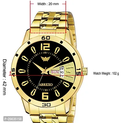 Men's Black Dial Gold Bracelet Day  Date Wrist Watch, With Free Designer Gold Chain For Men  Boys, Latest Trending Combo For Men,-thumb2