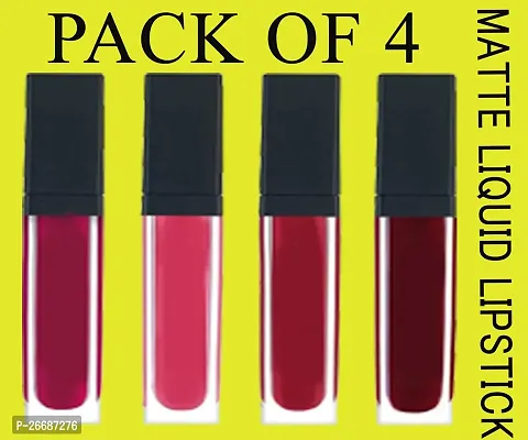 Red Edition Red Maroon Matte Long-lasting Liquid Mini Lipstick Smudge proof  Waterproof (Set of 4)-thumb0