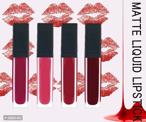 ABREXO, Lipstick Combo (Pack of 4) Matte Liquid Lipsticks, Lips, Multicolor Pack of Lipstick, Lipstick Red, Maroon, Pink, Magenta