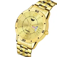Golden Watch Day  Date Functioning Wrist Watch For Men  Boys, Free Designer Bold Bracelet For Boys, Quartz Golden Bracelet Wrist Watch Design Gold Plated Analogue Chain Watch-thumb2