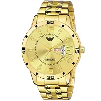 Golden Watch Day  Date Functioning Wrist Watch For Men  Boys, Free Designer Bold Bracelet For Boys, Quartz Golden Bracelet Wrist Watch Design Gold Plated Analogue Chain Watch-thumb3
