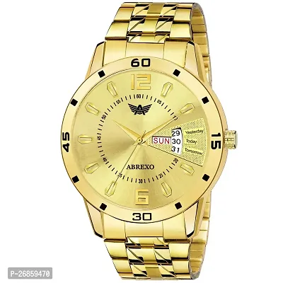 Golden Watch Day  Date Functioning Wrist Watch For Men  Boys, Free Designer Bold Bracelet For Boys, Quartz Golden Bracelet Wrist Watch Design Gold Plated Analogue Chain Watch-thumb4