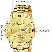 Golden Watch Day  Date Functioning Wrist Watch For Men  Boys, Free Designer Bold Bracelet For Boys, Quartz Golden Bracelet Wrist Watch Design Gold Plated Analogue Chain Watch-thumb4