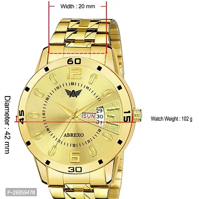Golden Watch Day  Date Functioning Wrist Watch For Men  Boys, Free Designer Bold Bracelet For Boys, Quartz Golden Bracelet Wrist Watch Design Gold Plated Analogue Chain Watch-thumb5