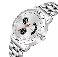 Trending Round Silver Stainless Steel Wrist Watch for Men  Boys-thumb1