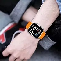 Silicone Square Black Dial Orange Rubber Strap Ultra Digital Led Watch for Boys  Girls.-thumb1