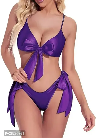 Stylish Purple Satin Transparent Babydolls For Women