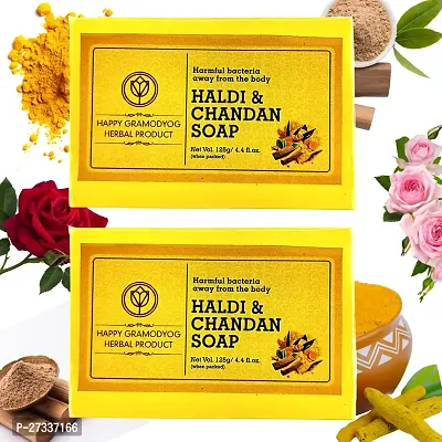 Haldi Chandan Handmade Soap Combo Of 2 Pcs Herbal Bathing Soap For Glowing Healthy Skin With Essential Oils Soap 2 X 125Gm-thumb0