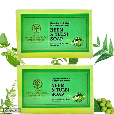 Neem And Tulsi Handmade Soap Combo Of 2 Pcs Pious Herbal Bathing Soap For Hydrated Glowing Healthy Skin Soap 2 X 125Gm