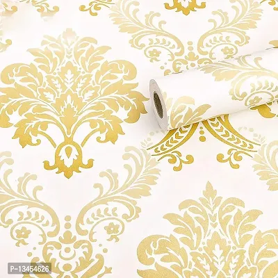 FOKRIM Dmask White Golden Wallpaper 45X500 cm ( Gold )