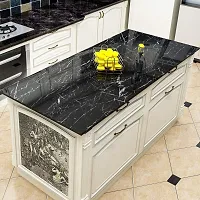 FOKRIM Black Vinyl Marble Aluminum Foil Kitchen Stickers Oil-Proof Waterproof Self Adhesive Wallpaper PVC Bathroom Wall Stickers Peel  Stick Contact Paper for Kitchen Fridge Table Furniture -2 M-thumb3