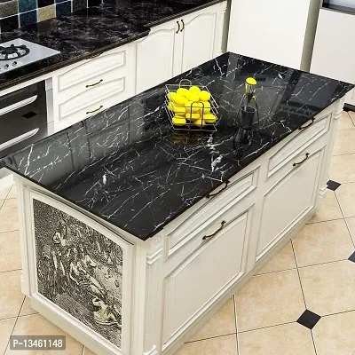 FOKRIM Black Vinyl Marble Aluminum Foil Kitchen Stickers Oil-Proof Waterproof Self Adhesive Wallpaper PVC Bathroom Wall Stickers Peel  Stick Contact Paper for Kitchen Fridge Table Furniture -2 M-thumb4