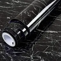 FOKRIM Black Vinyl Marble Aluminum Foil Kitchen Stickers Oil-Proof Waterproof Self Adhesive Wallpaper PVC Bathroom Wall Stickers Peel  Stick Contact Paper for Kitchen Fridge Table Furniture -2 M-thumb1