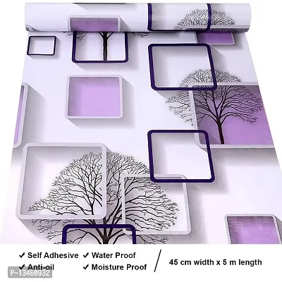 FOKRIM Wall Stickers Wallpaper(45x500Cm(24Sq Ft) Purple Cube 3D Frames and Trees Wallpaper for Walls Self Adhesive Decals Wall Stickers Peppy Purple Wall Stickers for Bedroom Home Living Room Kitchen-thumb3