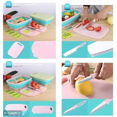 FOKRIM Cutting Board 9 in 1 Multifunctional and Collapsible Chopping Board with Washing Drain Basket 2 Set of Knives Mandoline Slicer Graters and Strainer Foldable Cutting Board-thumb3