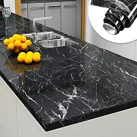 FOKRIM Black Vinyl Marble Aluminum Foil Kitchen Stickers Oil-Proof Waterproof Self Adhesive Wallpaper PVC Bathroom Wall Stickers Peel  Stick Contact Paper for Kitchen Fridge Table Furniture -2 M-thumb2