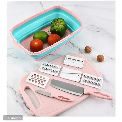 FOKRIM Cutting Board 9 in 1 Multifunctional and Collapsible Chopping Board with Washing Drain Basket 2 Set of Knives Mandoline Slicer Graters and Strainer Foldable Cutting Board