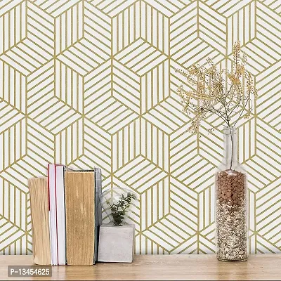 FOKRIM Gold and White Geometric Wallpaper for Walls (45x500cm)(Length 5-Meter) Sticker Wallpaper Peel and Stick Hexagon Removable Self Adhesive Waterproof Wallpaper