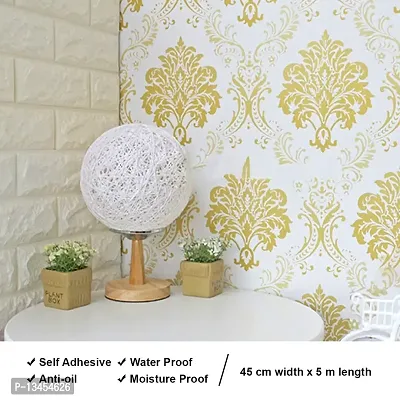 FOKRIM Dmask White Golden Wallpaper 45X500 cm ( Gold )-thumb3