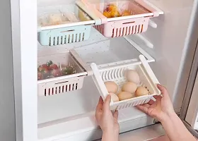 Kitchen Rack Plastic Fridge Drawer Organizer 4 Pcs Retractable Fridge Shelf Holder Organizer Storage Box Container Basket Refrigerator Food Fresh-Keeping Organizer Vegetable storage basket (4 pcs)-thumb1