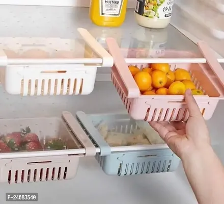 Kitchen Rack Plastic Fridge Drawer Organizer 4 Pcs Retractable Fridge Shelf Holder Organizer Storage Box Container Basket Refrigerator Food Fresh-Keeping Organizer Vegetable storage basket (4 pcs)-thumb4