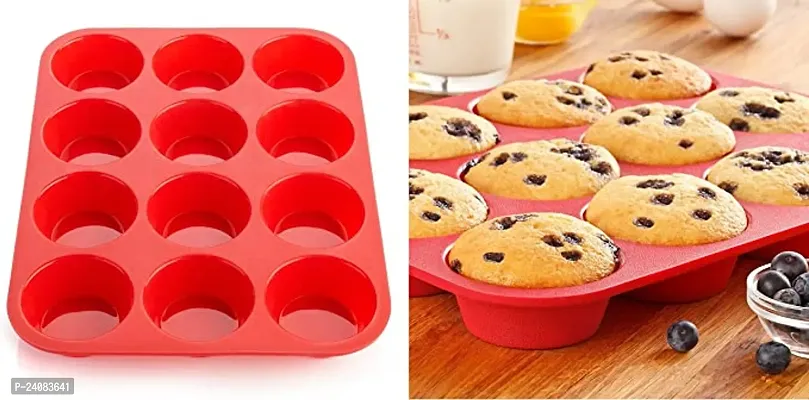 Silicone Cupcake Mould 12 Non Stick Reusable Muffin Baking Tray Pan Baking Tool for Home Kitchen/Microwave Oven Easy to Remove Cake Mold-thumb0