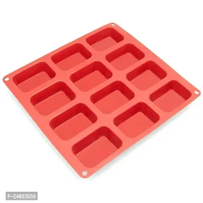 12 Cavity Rectangle Shape Round Edges Silicone Mould/Mold for Soap Making, Loaf, Muffins, Cheesecakes Approx 75-80 GPSA-thumb0