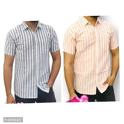 Stylish Multicoloured Cotton Blend Striped Short Sleeves Shirt For Men Pack Of 2