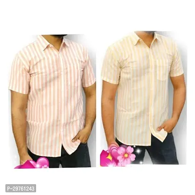 Stylish Multicoloured Cotton Blend Striped Short Sleeves Shirt For Men Pack Of 2