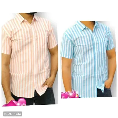 Stylish Multicoloured Cotton Blend Striped Short Sleeves Shirt For Men Pack Of 2