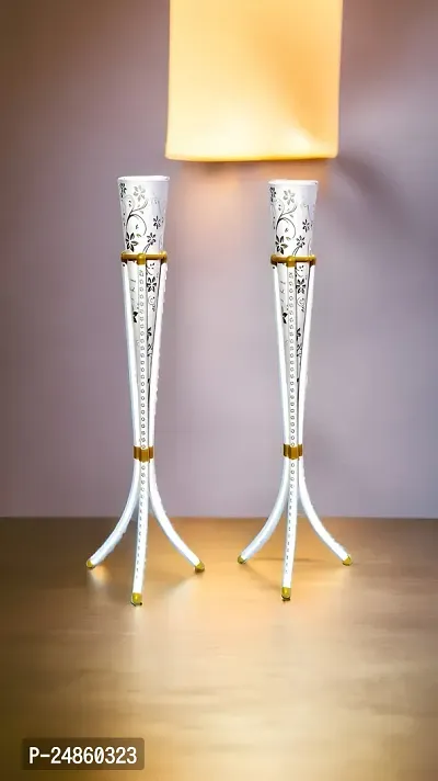 new flower iron vase for home decoration 26inch white and golden design pack of 2