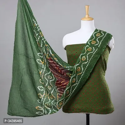 Elegant Green Cotton Printed Dress Material with Dupatta For Women