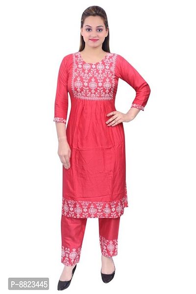 Women Rayon A-line Printed Long Kurti With Pant-thumb0