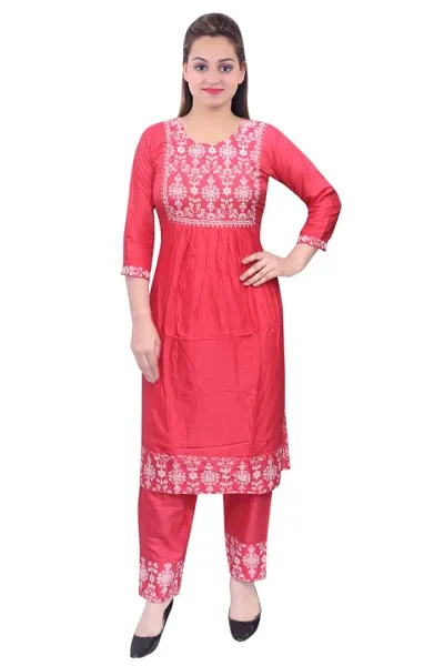 Women Rayon A-line Long Kurti With Pant